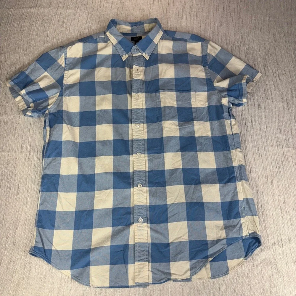 J.Crew Oxford Shirt Mens Large Blue White‎ Buffalo Check Button Down Long Sleeve